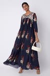 Buy_Archana Shah_Blue Bemberg Crepe Floral Print Maxi Dress _at_Aza_Fashions