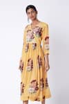 Buy_Archana Shah_Yellow Bemberg Crepe Floral Print Dress _at_Aza_Fashions