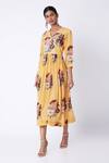 Archana Shah_Yellow Bemberg Crepe Floral Print Dress _Online_at_Aza_Fashions
