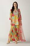 Buy_Archana Shah_Yellow Kurta And Pant Crepe Silk Dupatta Net Printed Sharara Set _at_Aza_Fashions