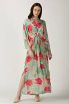 Buy_Archana Shah_Green Crepe Silk Printed Kaftan _at_Aza_Fashions