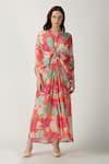 Buy_Archana Shah_Orange Crepe Silk Printed A-line Dress _at_Aza_Fashions