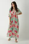 Buy_Archana Shah_Green Crepe Silk Printed Kaftan _Online_at_Aza_Fashions