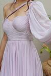 Buy_Pinup By Astha_Purple Flat Chiffon One Shoulder Azura Ruched Gown _Online_at_Aza_Fashions