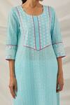 Shop_The Indian Cause_Blue Cotton Sequins, Embroidery Round Geometric Chikankari Kurta With Palazzo _Online_at_Aza_Fashions