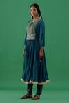 Buy_5elements_Blue 100% Cotton With Silk Brocade Yoke Paisley Woven Anarkali Set _Online_at_Aza_Fashions