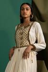 5elements_Off White 100% Cotton With Silk Brocade Yoke Ghungroo Anarkali And Pant Set _Online_at_Aza_Fashions