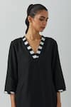 TIC_Black Chanderi Plain V Neck Short Kurta _at_Aza_Fashions