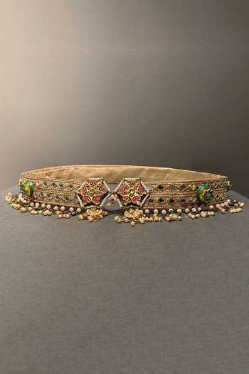Buy_Aditi Gupta_Gold Mirrors, Metallic Thread, Beads Star Motif Embellished Belt _at_Aza_Fashions