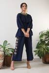 Buy_Aditi Somani_Blue Dupion Puff Sleeve Tunic And Pant Set_at_Aza_Fashions