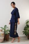 Aditi Somani_Blue Dupion Puff Sleeve Tunic And Pant Set_at_Aza_Fashions