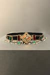 Buy_Aditi Gupta_Gold Pearls, Stones Meenakari Silk Kundan Tassel Belt _at_Aza_Fashions