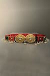 Buy_Aditi Gupta_Red Pearls Meenakari Kundan Belt _at_Aza_Fashions