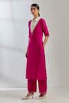 Buy_The Indian Cause_Pink Raw Silk Sequin Shirt Collar Kurta And Palazzo Set _at_Aza_Fashions