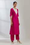 The Indian Cause_Pink Raw Silk Sequin Shirt Collar Kurta And Palazzo Set _Online_at_Aza_Fashions