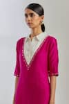 Shop_The Indian Cause_Pink Raw Silk Sequin Shirt Collar Kurta And Palazzo Set _Online_at_Aza_Fashions
