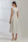 Shop_THE INDIAN CAUSE_White Silk Embroidered Sequin Plunge V Neck Sirgus Dress _at_Aza_Fashions