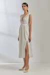 THE INDIAN CAUSE_White Silk Embroidered Sequin Plunge V Neck Sirgus Dress _Online_at_Aza_Fashions