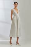 Buy_THE INDIAN CAUSE_White Silk Embroidered Sequin Plunge V Neck Sirgus Dress _Online_at_Aza_Fashions