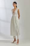 Shop_THE INDIAN CAUSE_White Silk Embroidered Sequin Plunge V Neck Sirgus Dress _Online_at_Aza_Fashions