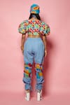 Shop_Esha L Amin_Blue Denim Patchwork Geometric Pant _at_Aza_Fashions