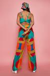 Shop_Esha L Amin_Multi Color Crepe Patchwork Geometric Round Crop Top And Pant Set _at_Aza_Fashions