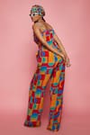 Shop_Esha L Amin_Multi Color Crepe Geometric V Neck Pattern Sleeveless Jumpsuit _at_Aza_Fashions