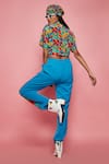 Shop_Esha L Amin_Blue Rayon Geometric Motifs Half Printed Joggers_at_Aza_Fashions