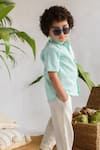 LITTLEENS_Blue Organic Cotton Embroidered Shirt  _Online_at_Aza_Fashions