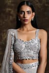 Buy_Niamh By Kriti_Silver Silk Organza Embroidered Sequins V Neck Cutdana Bridal Lehenga Set _Online_at_Aza_Fashions