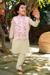 Littleens_Pink Velvet, Cotton Embroidery Bundi And Kurta Set _Online_at_Aza_Fashions