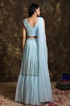 Shop_Niamh By Kriti_Blue Georgette Embroidered Sequins V Neck Mirror Work Lehenga And Draped Choli Set _at_Aza_Fashions