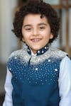 Shop_Littleens_Blue Satin, Cotton Embroidery Nehru Jacket _Online_at_Aza_Fashions