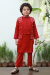 Buy_Littleens_Red Velvet, Cotton, Velour Embroidery Bundi And Kurta Set _at_Aza_Fashions