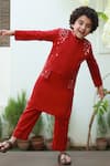 Buy_Littleens_Red Velvet, Cotton, Velour Embroidery Bundi And Kurta Set _Online_at_Aza_Fashions