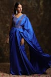 Buy_Niamh By Kriti_Blue Silk Satin Embroidered Sequins Sweetheart Neck Pre-draped Saree With Blouse _at_Aza_Fashions