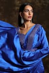 Buy_Niamh By Kriti_Blue Silk Satin Embroidered Sequins Sweetheart Neck Pre-draped Saree With Blouse _Online_at_Aza_Fashions