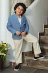 Buy_LITTLEENS_Blue Organic Cotton Dobby Aghyaar Blazer And Trouser Set  _at_Aza_Fashions