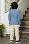 Shop_LITTLEENS_Blue Organic Cotton Dobby Aghyaar Blazer And Trouser Set  _at_Aza_Fashions