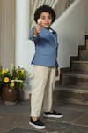 LITTLEENS_Blue Organic Cotton Dobby Aghyaar Blazer And Trouser Set  _Online_at_Aza_Fashions