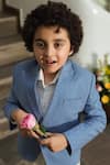 LITTLEENS_Blue Organic Cotton Dobby Aghyaar Blazer And Trouser Set  _at_Aza_Fashions