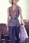 Shop_Riraan Couture_Purple Pure Silk V Neck Kurta And Dhoti Pant Set _at_Aza_Fashions