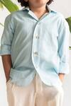 Littleens_Blue Handloom Cotton Organic Shirt _at_Aza_Fashions