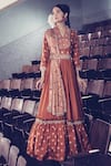 Buy_Riraan Couture_Orange Pure Silk V Neck Anarkali With Dupatta _at_Aza_Fashions