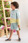Shop_Littleens_Blue Cotton Embroidery Colorblock Organic Shirt _at_Aza_Fashions