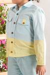 Littleens_Blue Cotton Embroidery Colorblock Organic Shirt _at_Aza_Fashions