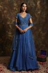 Buy_Niamh By Kriti_Blue Georgette Embroidered Resham Work Round Mirror Anarkali With Dupatta _at_Aza_Fashions