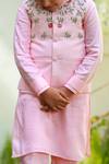 Shop_Littleens_Pink Embroidered Nehru Jacket For Boys_Online_at_Aza_Fashions