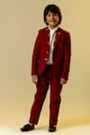 Buy_Littleens_Maroon Embellished Blazer And Trouser Set For Boys_at_Aza_Fashions