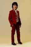 LITTLEENS_Maroon Organic Corduroy Embellished Blazer And Trouser Set  _Online_at_Aza_Fashions